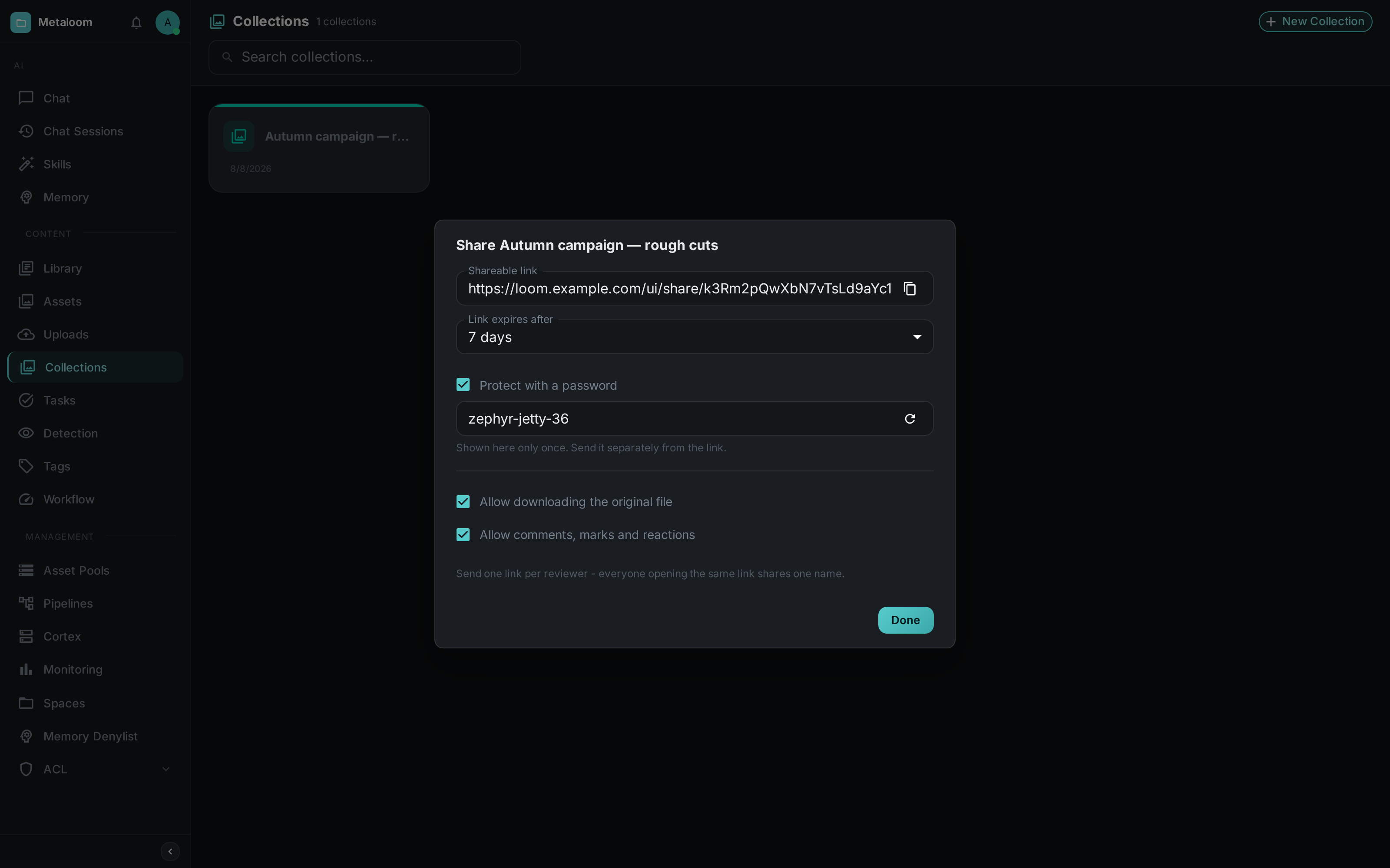 The share dialog