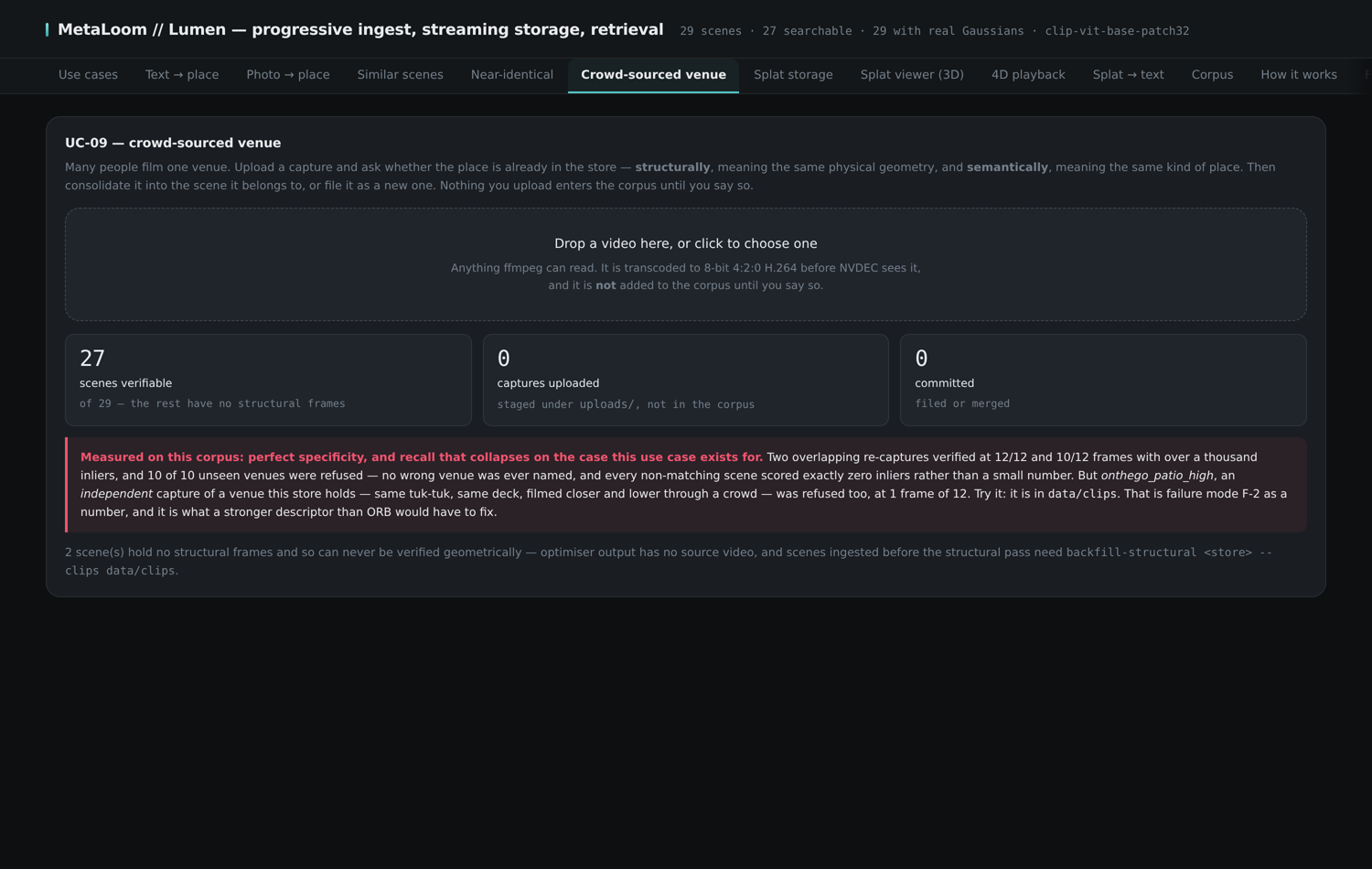 The Crowd-sourced venue tab with an uploaded capture and its verification signals