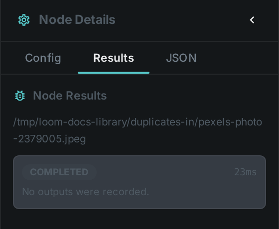 The dedup node’s Results tab after a real run