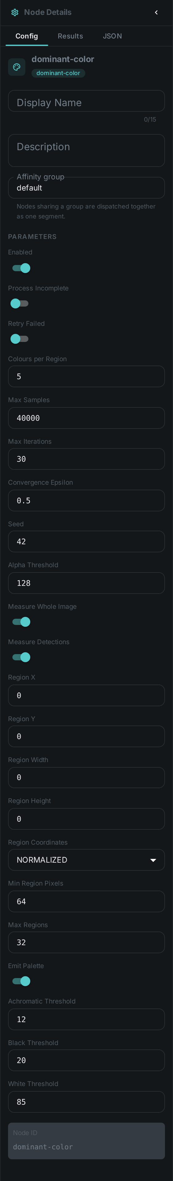 The Dominant Colour settings panel: Colours per Region