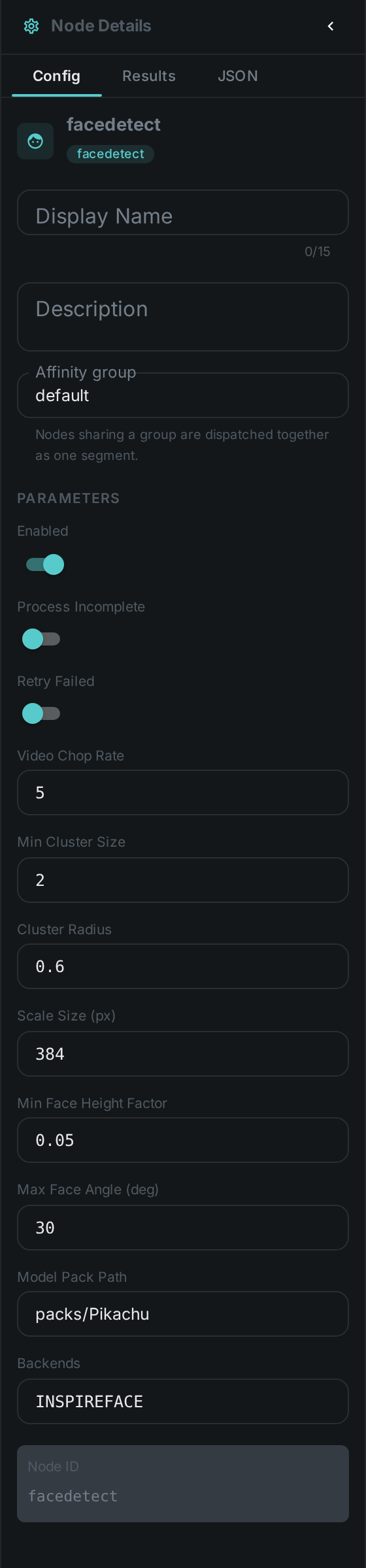 The Face Detection settings panel: Video Chop Rate
