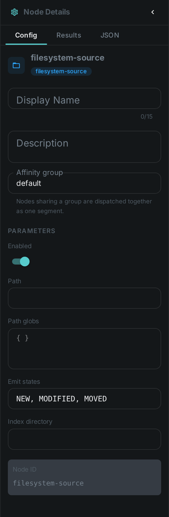 The Filesystem Source settings panel: Path