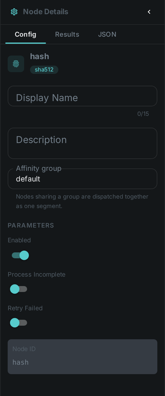 The SHA-512 Hash settings panel