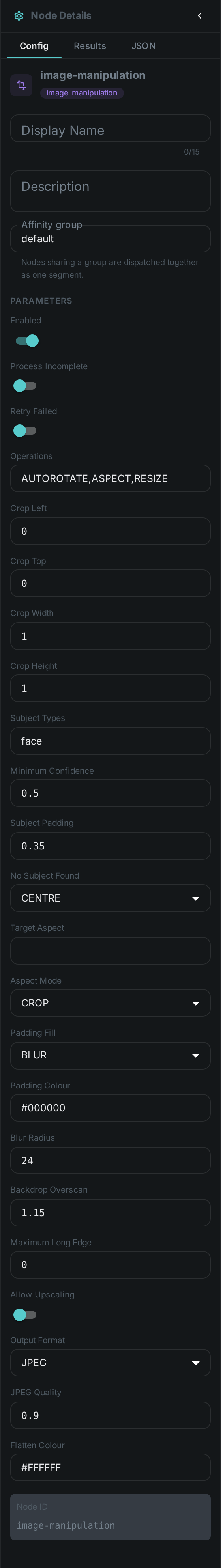 The Image Manipulation settings panel: Operations