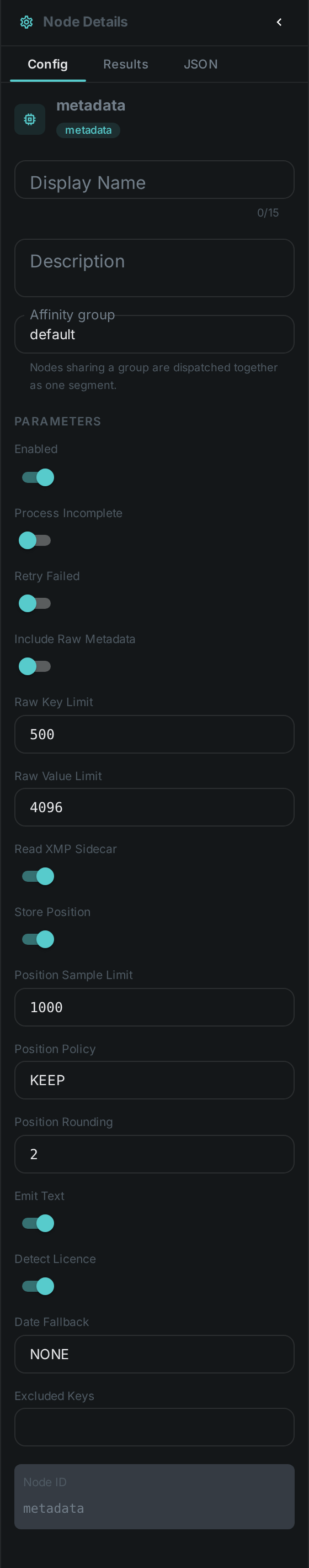 The Asset Metadata settings panel: Include Raw Metadata