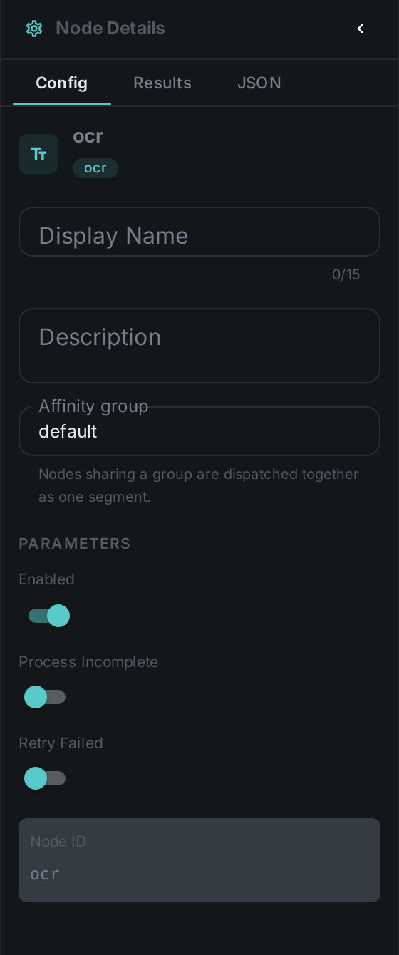 The OCR settings panel