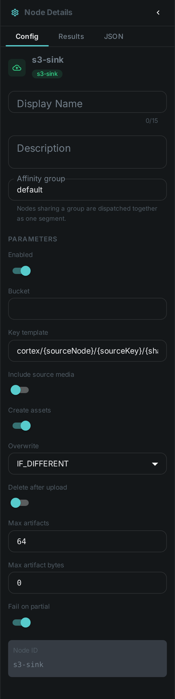 The S3 Sink settings panel: Bucket