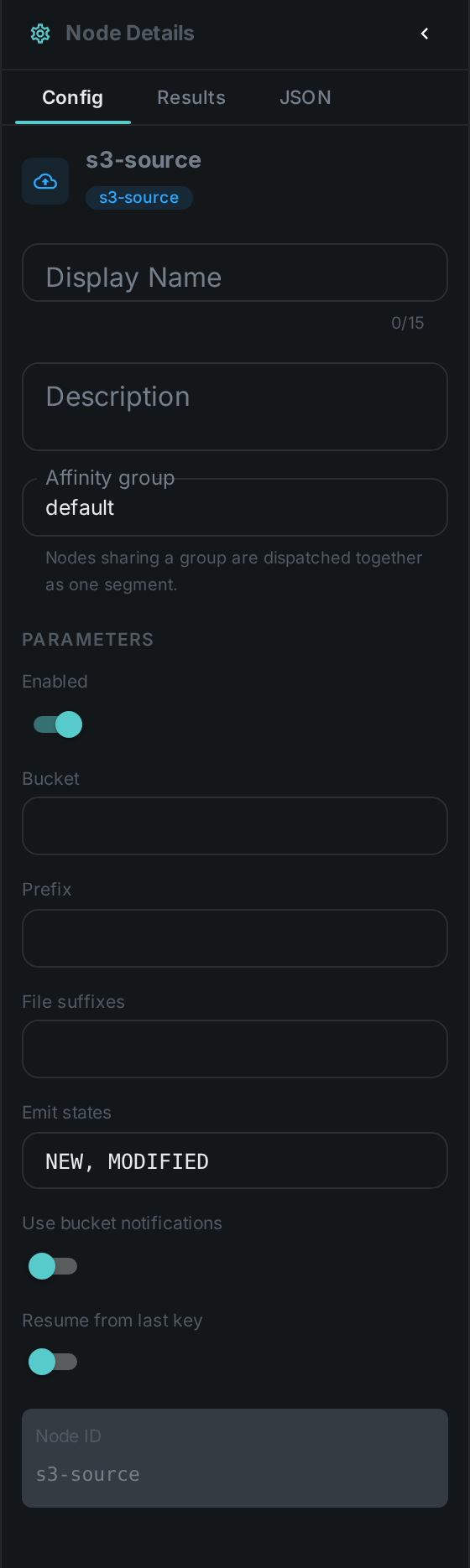 The S3 Source settings panel: Bucket