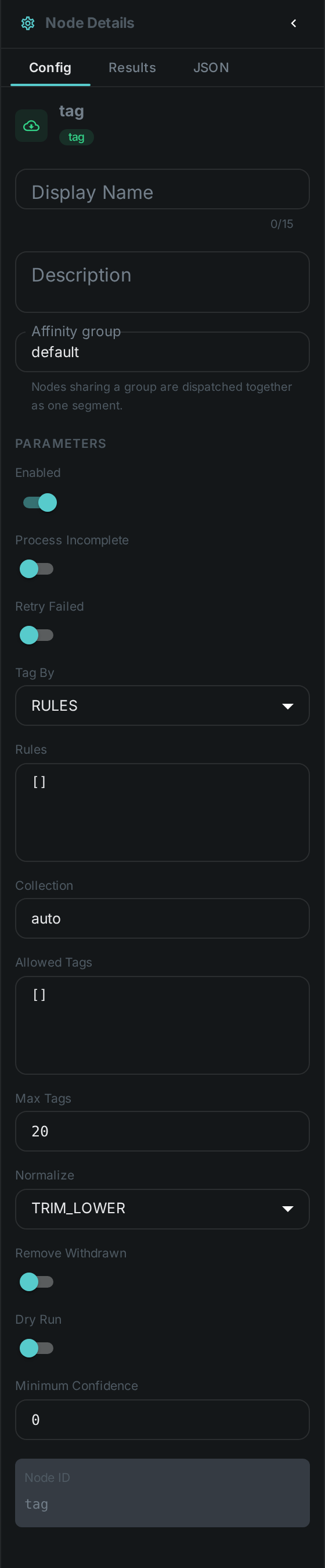 The Tag settings panel: Tag By