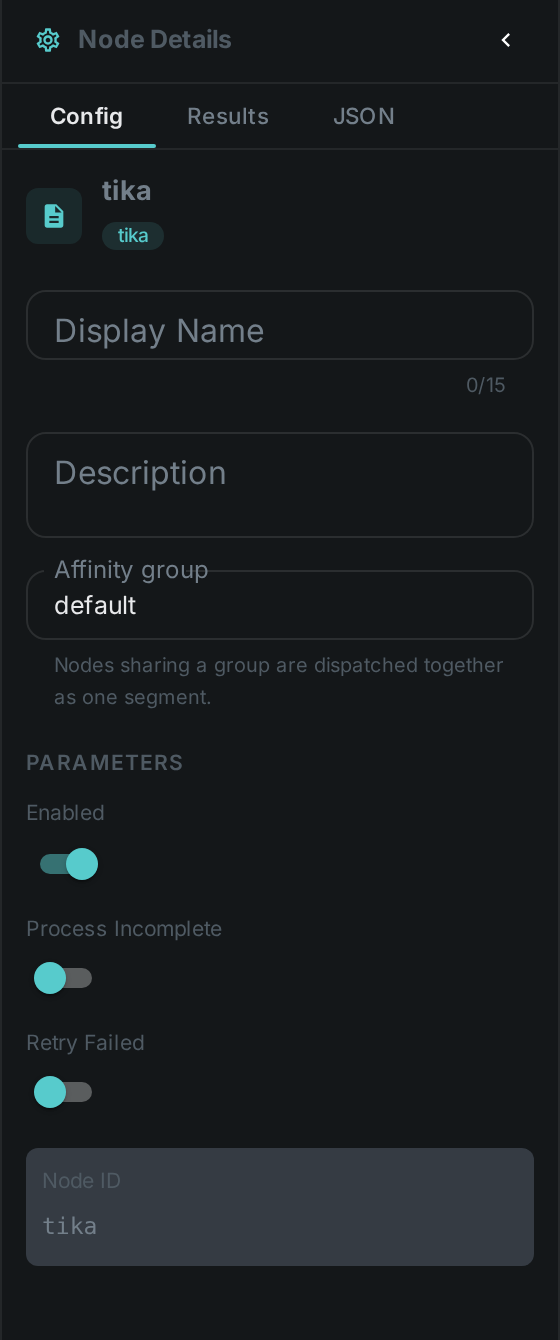 The Tika Extraction settings panel