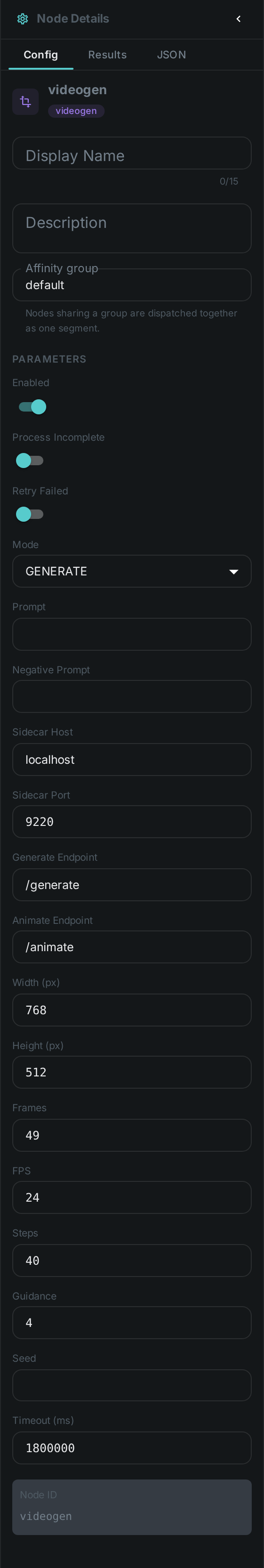 The Video Generation settings panel: Mode