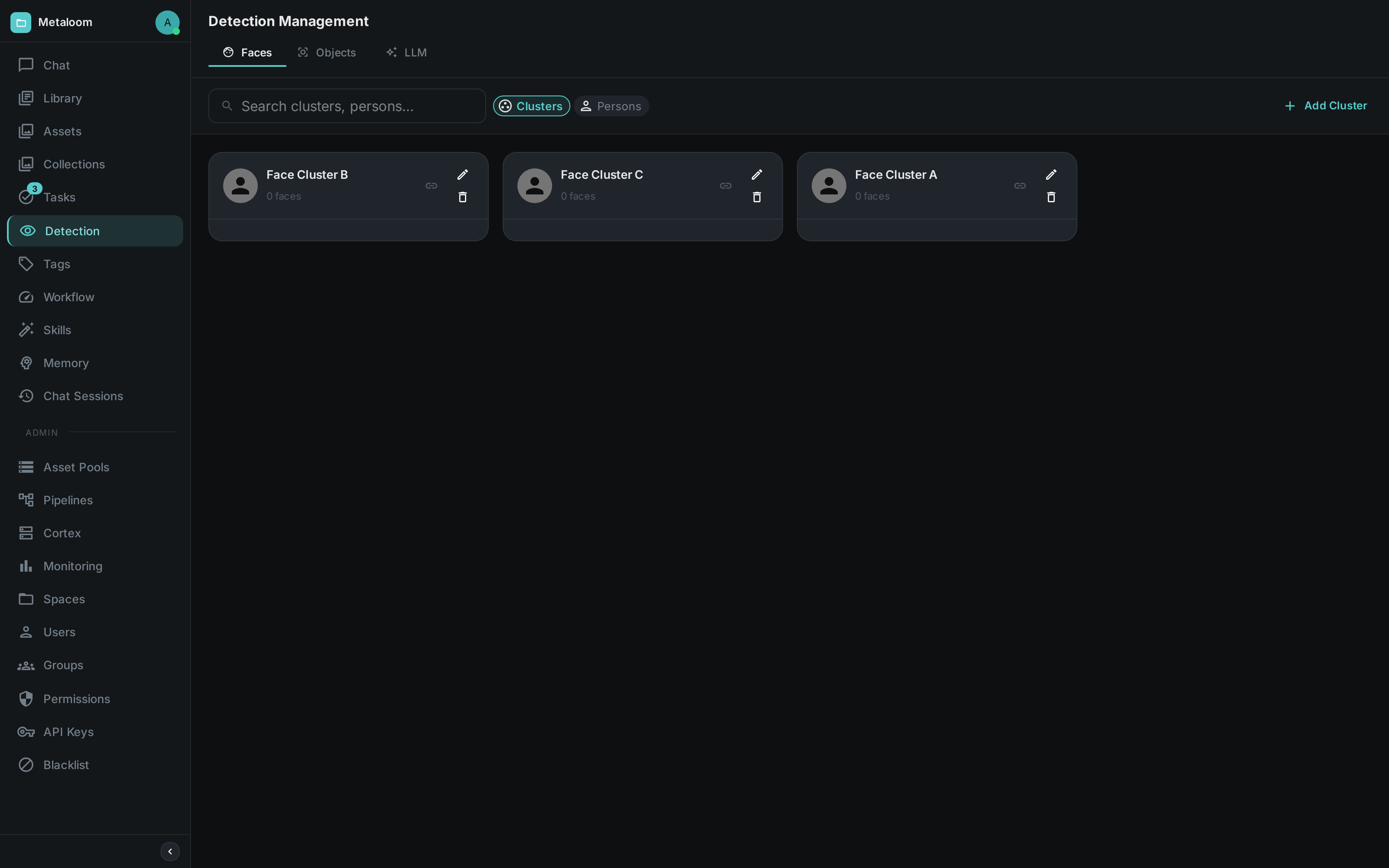 Face detection and cluster management
