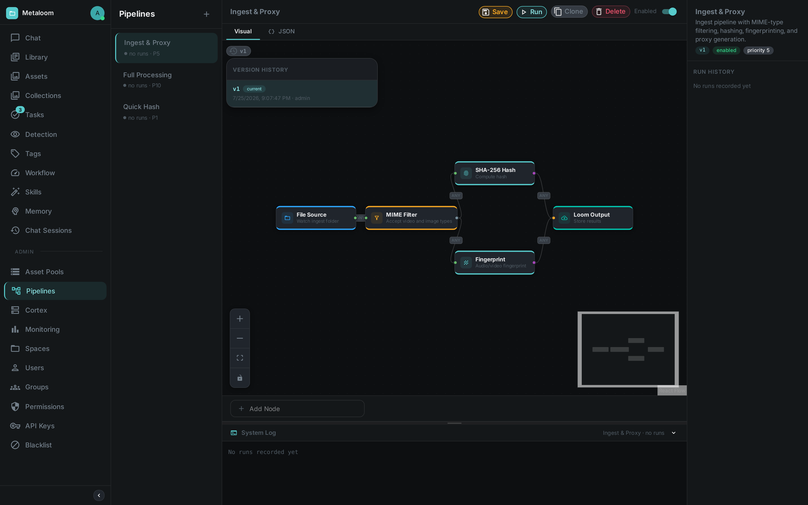 Pipeline version history